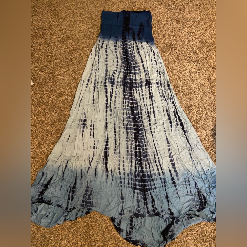 Forever 21 Blue Strapless Tie-Dye Maxi Dress - M